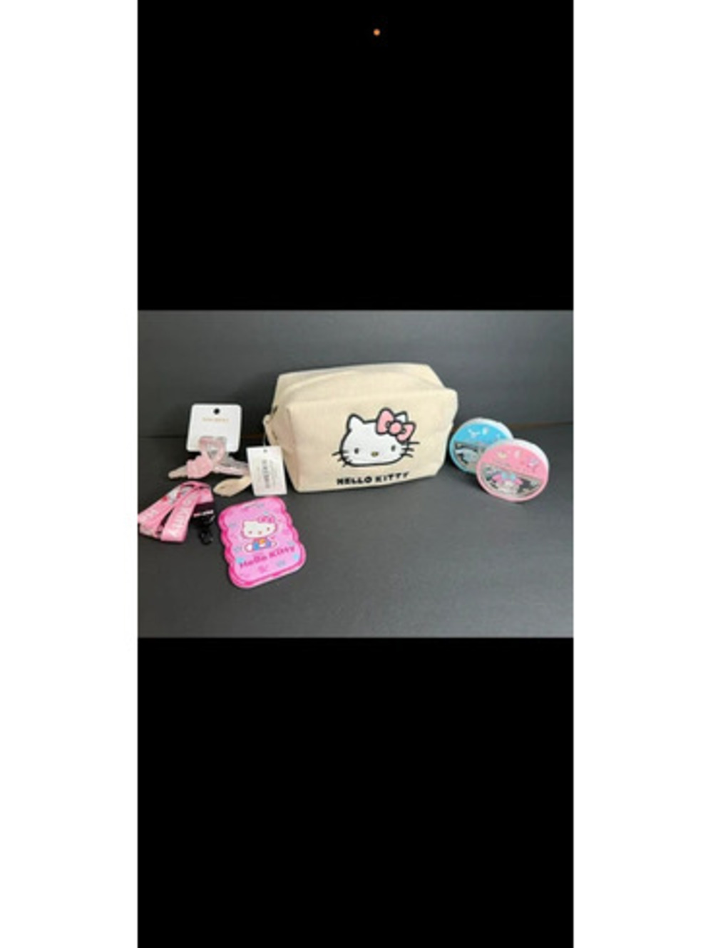 Sanrio hello kitty makeup bag ID holder keychain claw hair clip accessory bundle